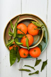 Preview wallpaper tangerines, fruits, leaves, plates