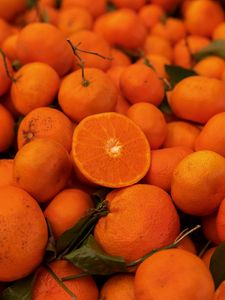 Preview wallpaper tangerines, fruits, leaves, bright, orange