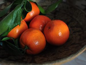 Preview wallpaper tangerines, fruits, leaves, citrus