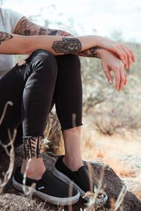 Preview wallpaper tattoos, hands, legs, clothes, style