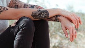 Preview wallpaper tattoos, hands, legs, clothes, style