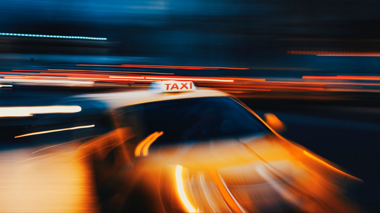 Wallpaper taxi, blur, long exposure, motion, light