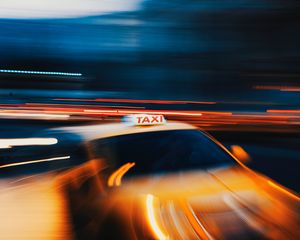 Preview wallpaper taxi, blur, long exposure, motion, light