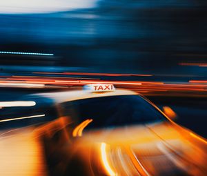Preview wallpaper taxi, blur, long exposure, motion, light
