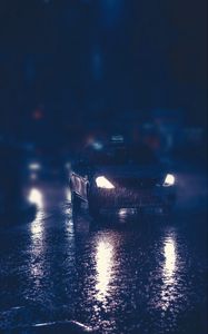 Preview wallpaper taxi, car, night, rain, lights, street