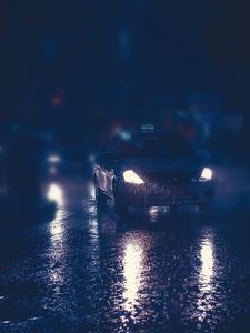 Preview wallpaper taxi, car, night, rain, lights, street