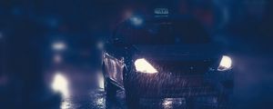 Preview wallpaper taxi, car, night, rain, lights, street