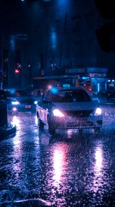 Preview wallpaper taxi, car, rain, night city, street