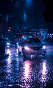 Preview wallpaper taxi, car, rain, night city, street