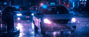 Preview wallpaper taxi, car, rain, night city, street