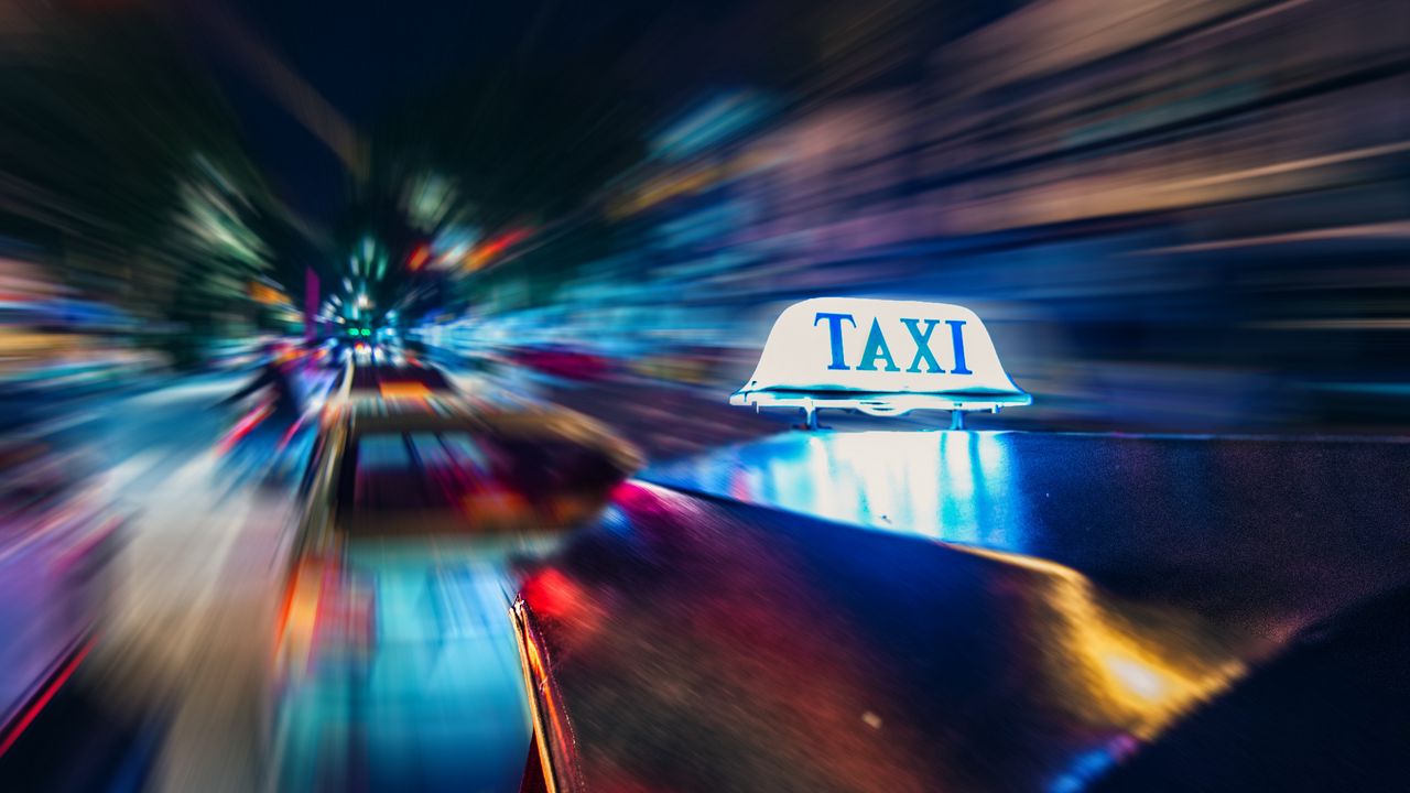 Wallpaper taxi, cars, traffic, motion, blur, long exposure