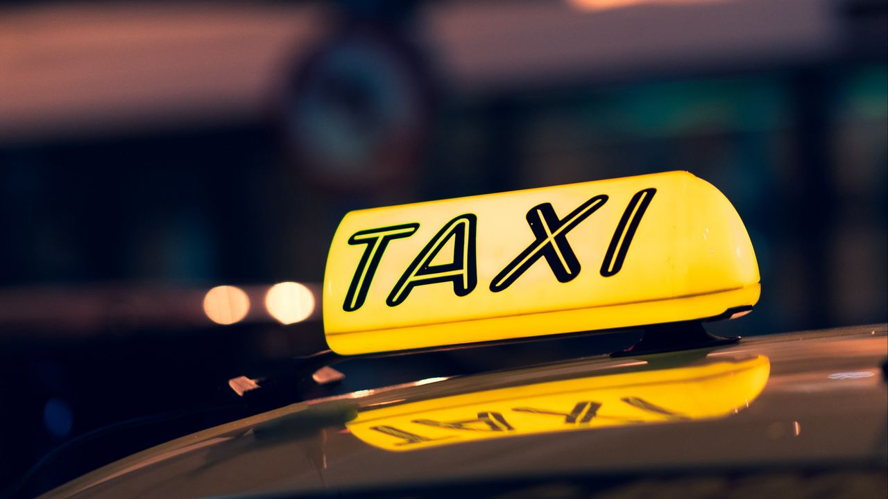 Wallpaper taxi, checker, text, inscription, yellow