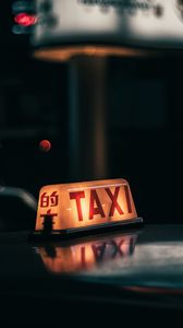 Preview wallpaper taxi, word, inscription, backlight, dark