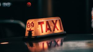 Preview wallpaper taxi, word, inscription, backlight, dark