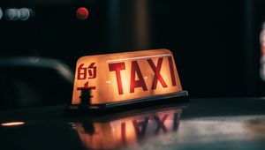 Preview wallpaper taxi, word, inscription, backlight, dark