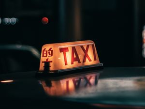 Preview wallpaper taxi, word, inscription, backlight, dark