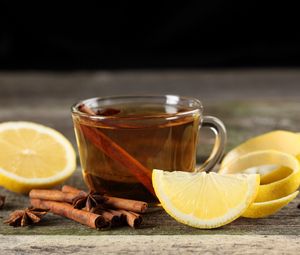 Preview wallpaper tea, cinnamon, lemon, stick, cup, transparent