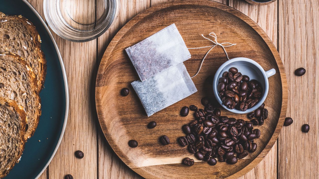 Wallpaper tea, coffee beans, coffee, spoon, books, glass