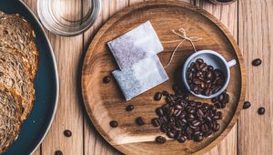 Preview wallpaper tea, coffee beans, coffee, spoon, books, glass