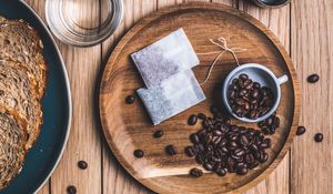 Preview wallpaper tea, coffee beans, coffee, spoon, books, glass