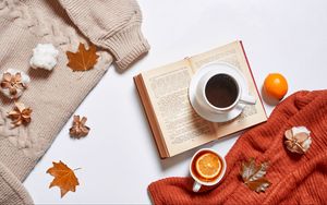Preview wallpaper tea, coffee, drinks, cups, autumn, aesthetics