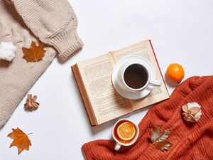 Preview wallpaper tea, coffee, drinks, cups, autumn, aesthetics