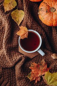 Preview wallpaper tea, cup, autumn, leaves, comfort