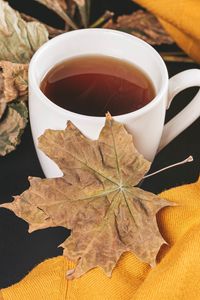 Preview wallpaper tea, cup, autumn, maple, leaves