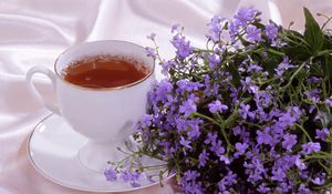 Preview wallpaper tea, cup, flowers, romance