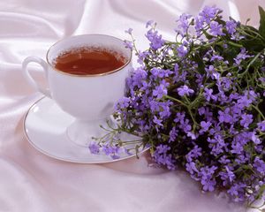 Preview wallpaper tea, cup, flowers, romance