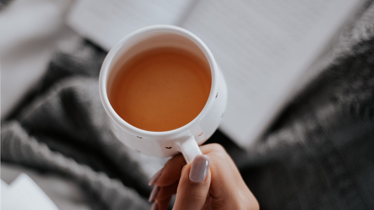 Wallpaper tea, cup, hand, book, reading