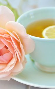 Preview wallpaper tea, cup, lemon, rose