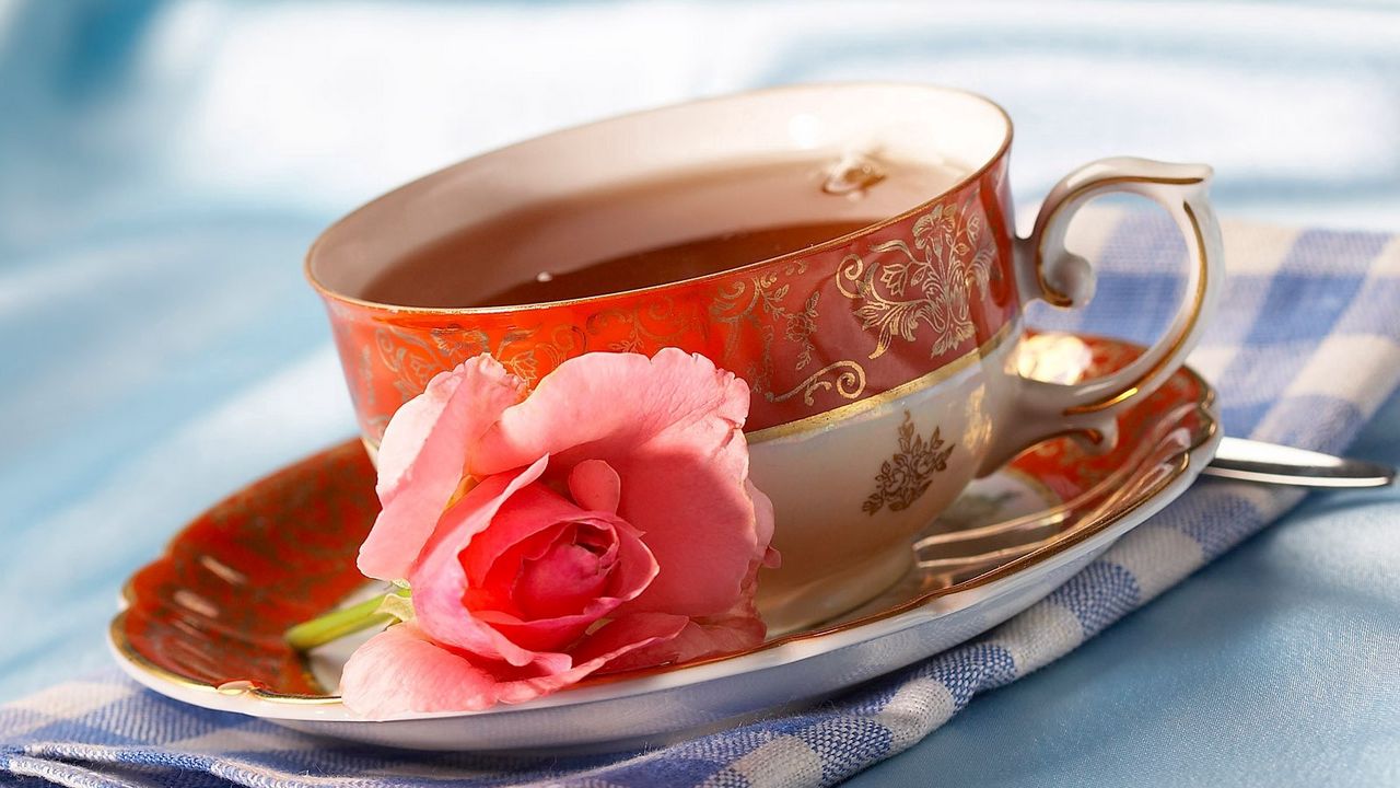 Wallpaper tea, cup, rose, napkin
