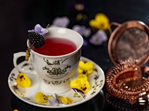 Preview wallpaper tea, drink, cup, flowers