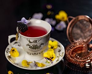Preview wallpaper tea, drink, cup, flowers
