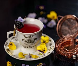 Preview wallpaper tea, drink, cup, flowers