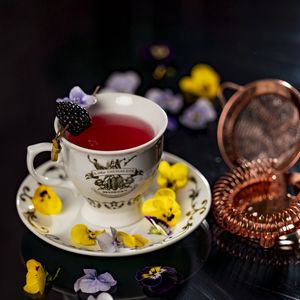 Preview wallpaper tea, drink, cup, flowers