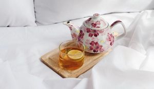 Preview wallpaper tea, glass, teapot, fabric, aesthetics, white