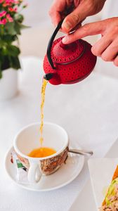 Preview wallpaper tea, kettle, cup, hands