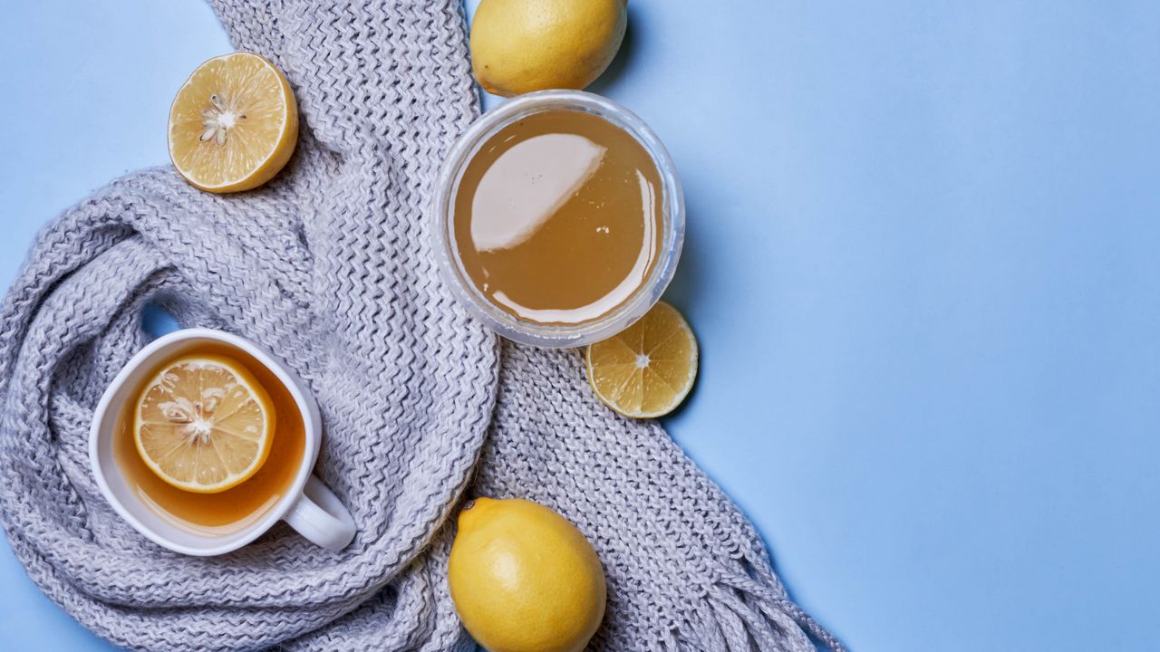 Wallpaper tea, lemon, cup, scarf, cozy, aesthetics