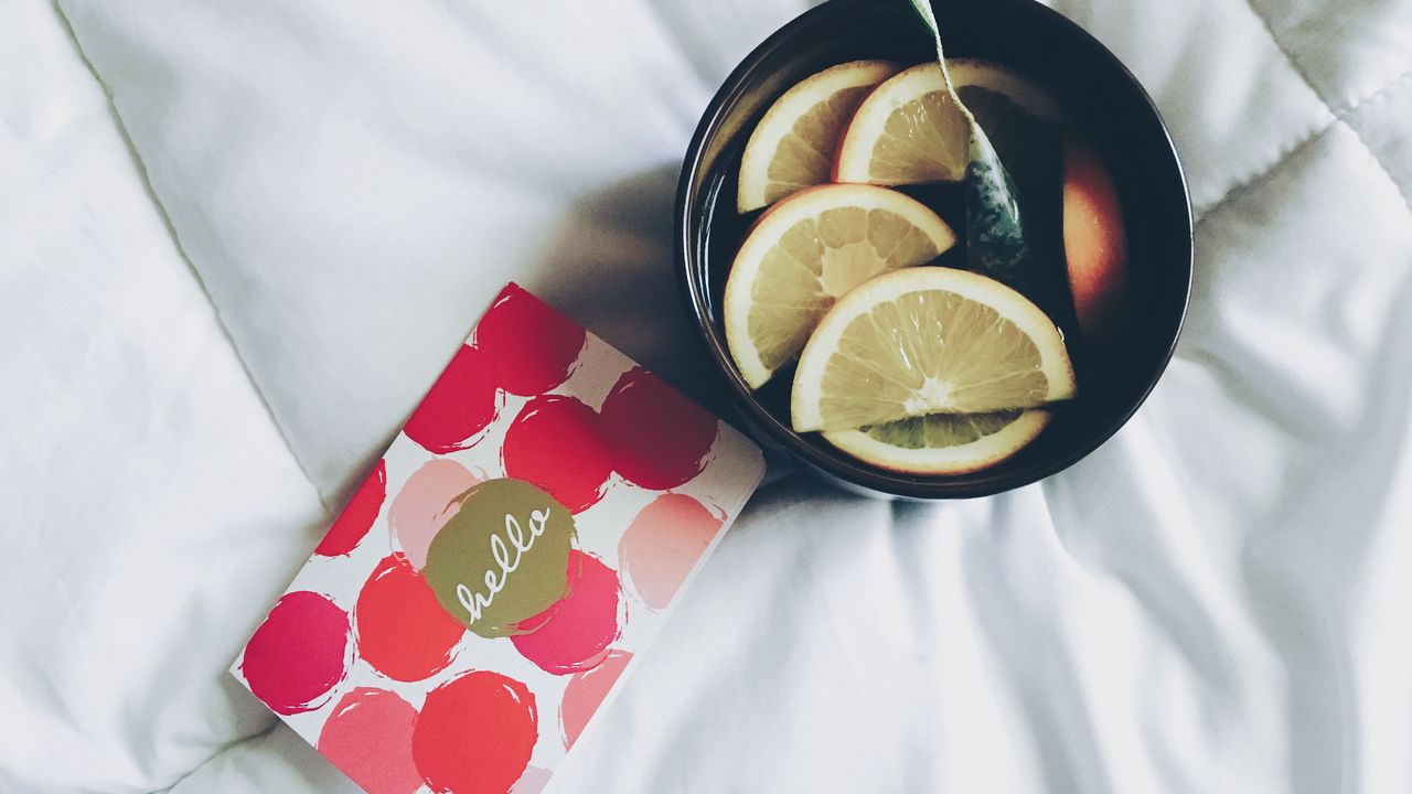 Wallpaper tea, lemon, postcard, drink