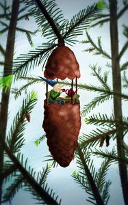 Preview wallpaper tea party, art, pine cone, gnome, forest, comfort