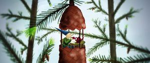 Preview wallpaper tea party, art, pine cone, gnome, forest, comfort