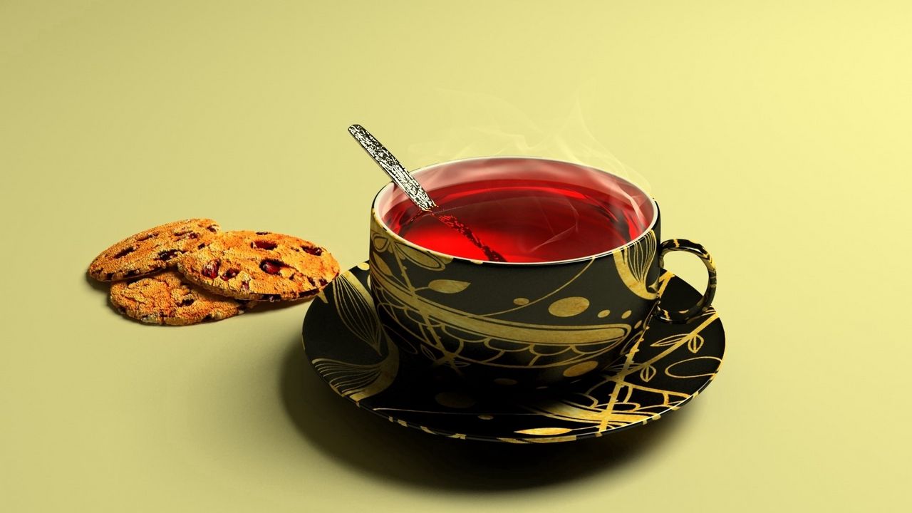 Wallpaper tea, red, cookies, cup