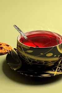 Preview wallpaper tea, red, cookies, cup