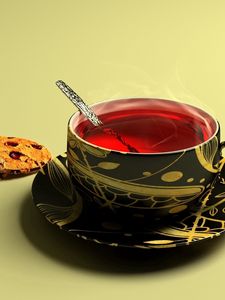 Preview wallpaper tea, red, cookies, cup