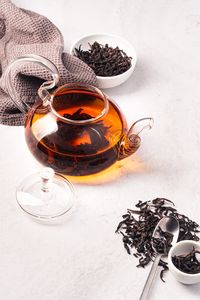 Preview wallpaper tea, teapot, leaves, spoon, aesthetics