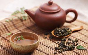 Preview wallpaper tea, teapot, leaves, transparent