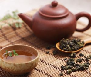 Preview wallpaper tea, teapot, leaves, transparent