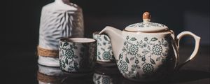 Preview wallpaper teapot, cups, vase, flowers, decor